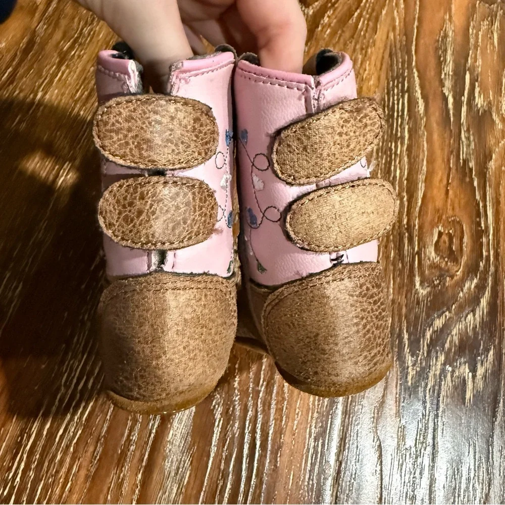 Old‎ West Baby Girl Size 1 Pink & Brown Boots Crib Shoes Cowgirl Western Cowboy